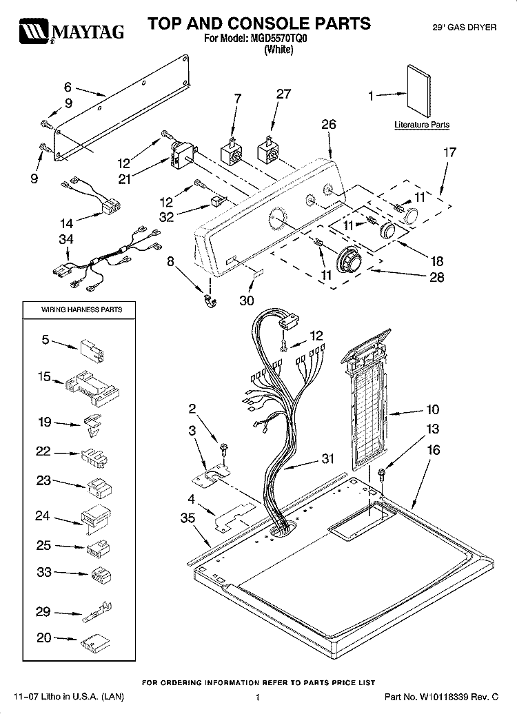 TOP AND CONSOLE PARTS Diagram and Parts List for MGD5570TQ0  Maytag Dryer
