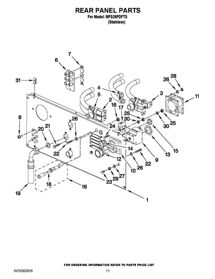 REAR PANEL PARTS Diagram and Parts List for MFS25PDFTS  Maytag Washer