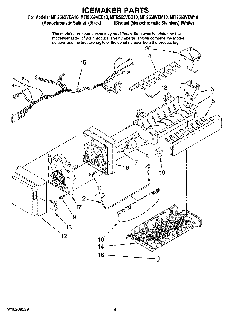 ICEMAKER PARTS Diagram and Parts List for MFI2569VEA10  Maytag Refrigerator