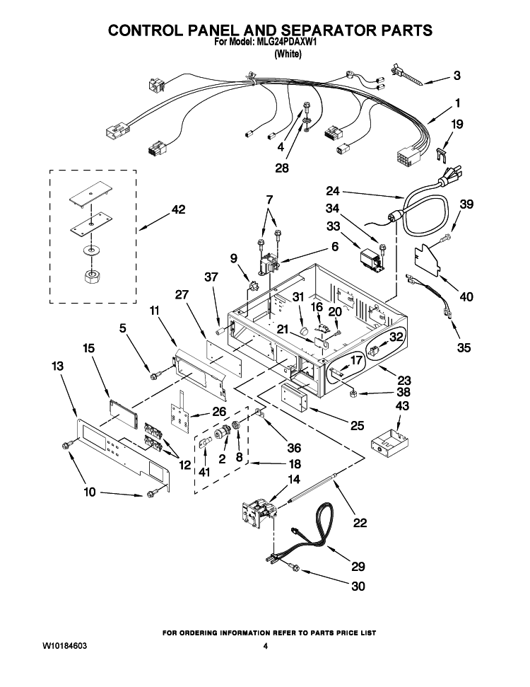 CONTROL PANEL AND SEPARATOR PARTS Diagram and Parts List for MLG24PDAXW1  Maytag Dryer