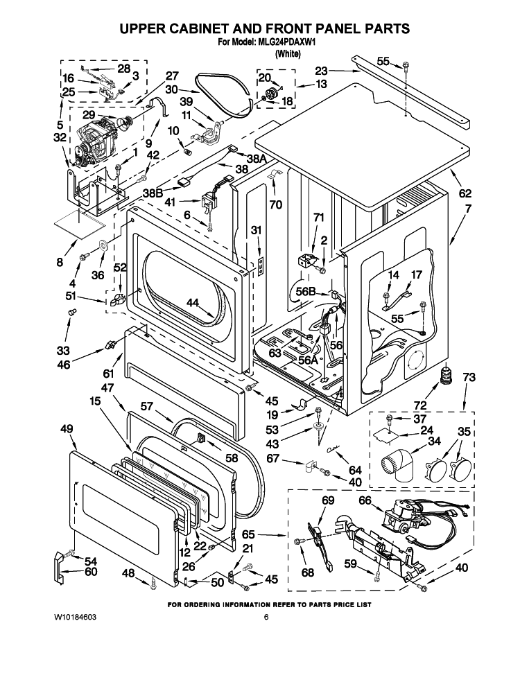 UPPER CABINET AND FRONT PANEL PARTS Diagram and Parts List for MLG24PDAXW1  Maytag Dryer