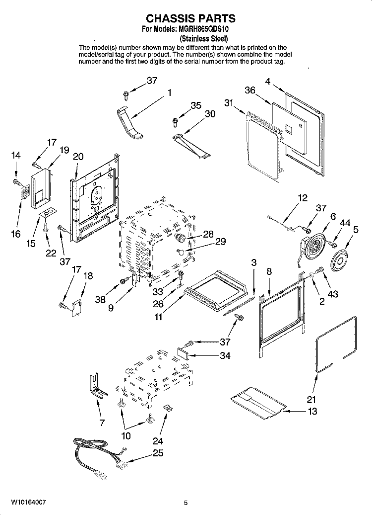 CHASSIS PARTS Diagram and Parts List for MGRH865QDS10  Maytag Range
