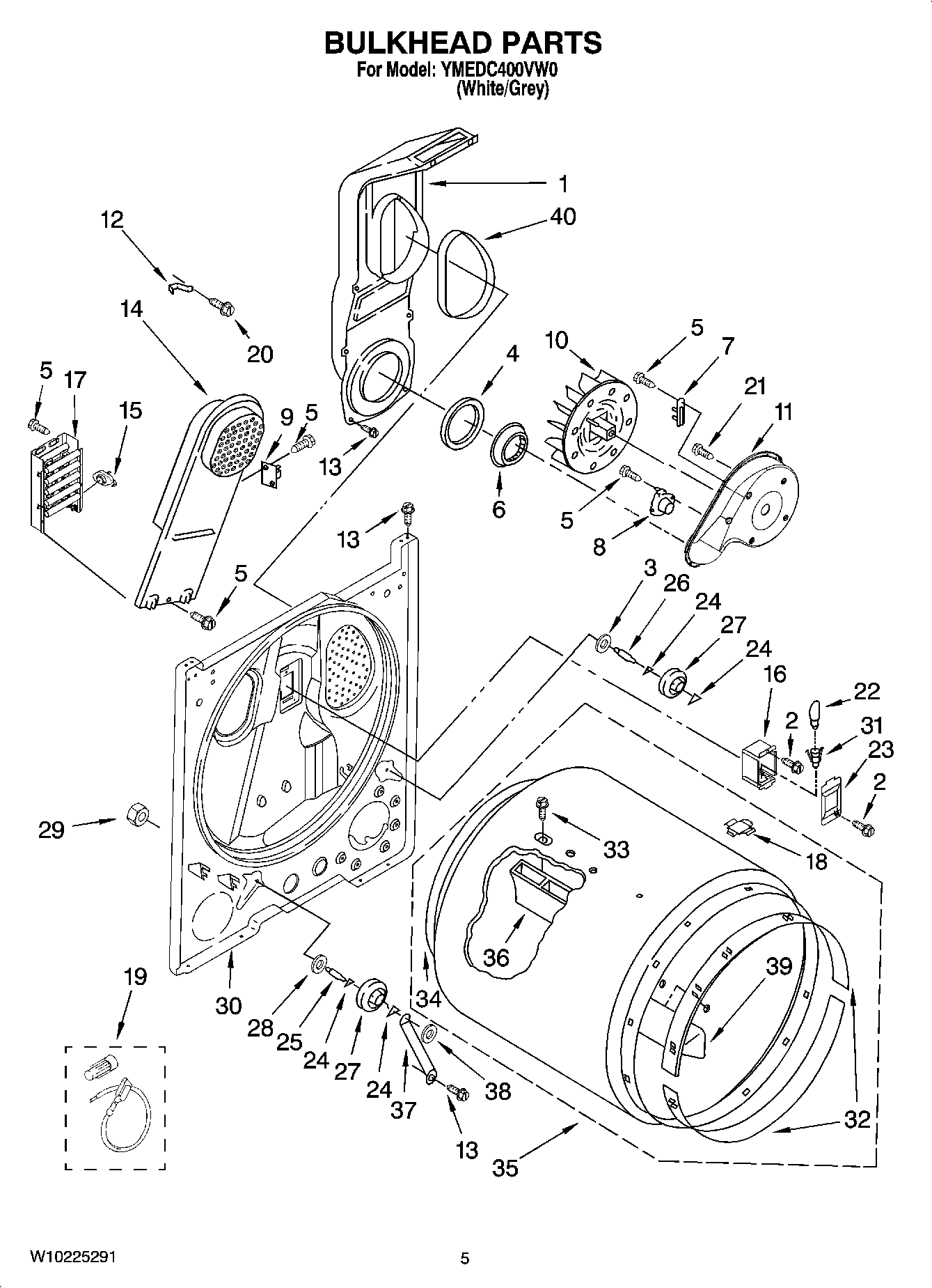 03 - BULKHEAD PARTS, OPTIONAL PARTS (NOT INCLUDED) Diagram and Parts List for YMEDC400VW0  Maytag Dryer