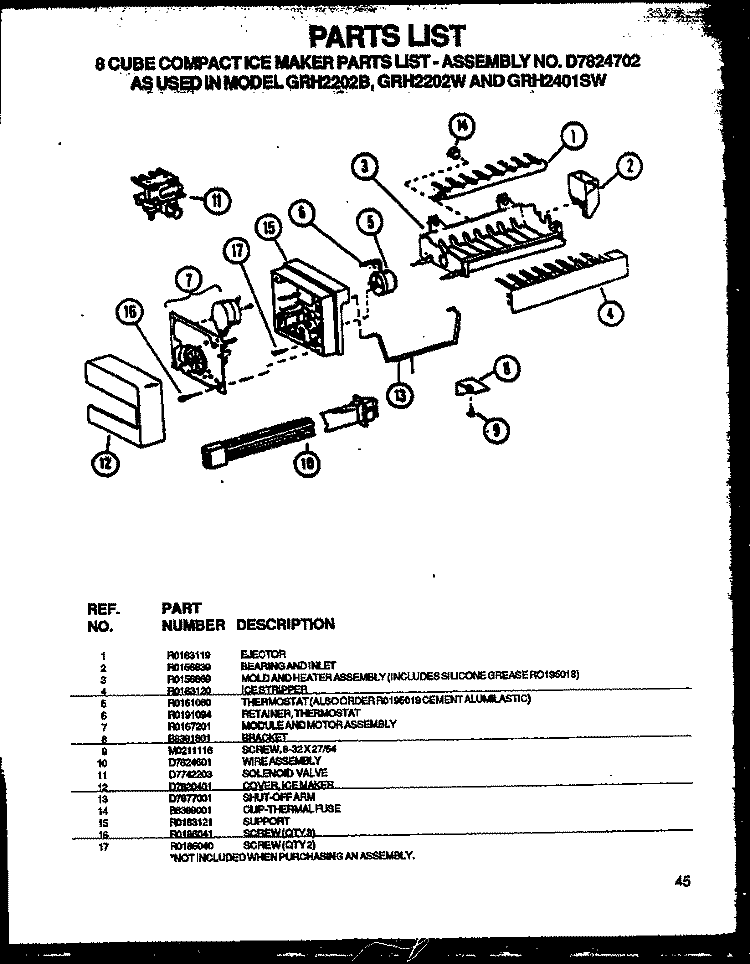 8 CUBE COMPACT ICE MAKER PARTS LISTS Diagram and Parts List for GRH2202B P1168103W E Amana Refrigerator