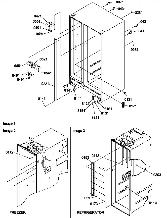 Cabinet Parts Diagram and Parts List for SPD25TL-P1303505WL  Amana Refrigerator