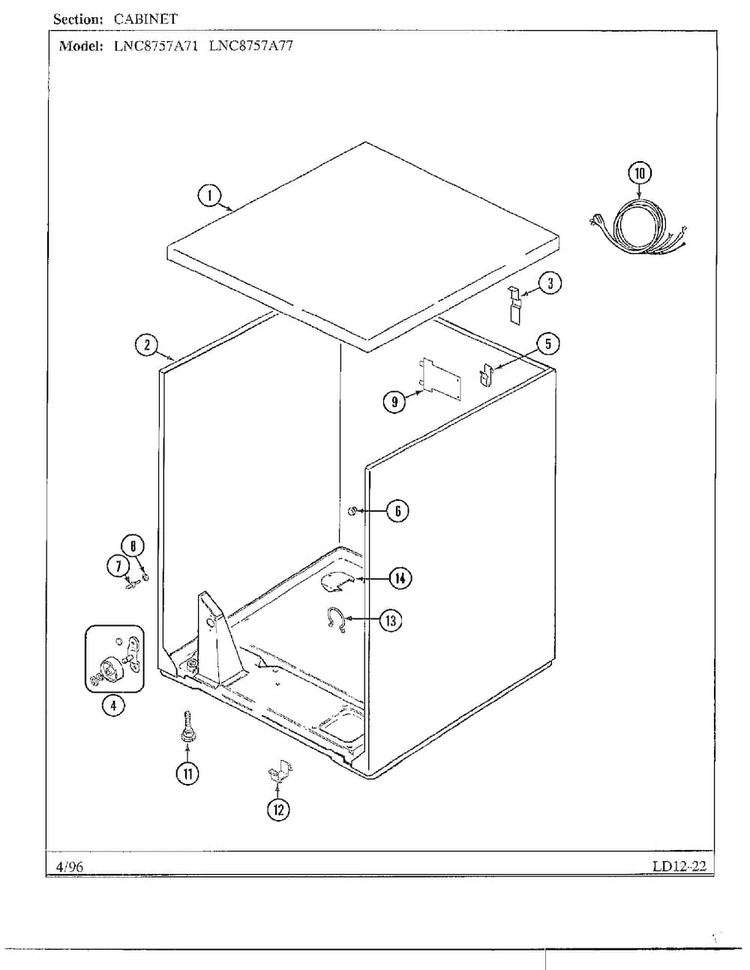 Cabinet Diagram and Parts List for LNC-8757A71  Maytag Dryer