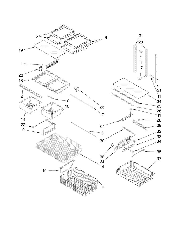 Shelf Parts Diagram and Parts List for AFD2535FES4  Amana Refrigerator
