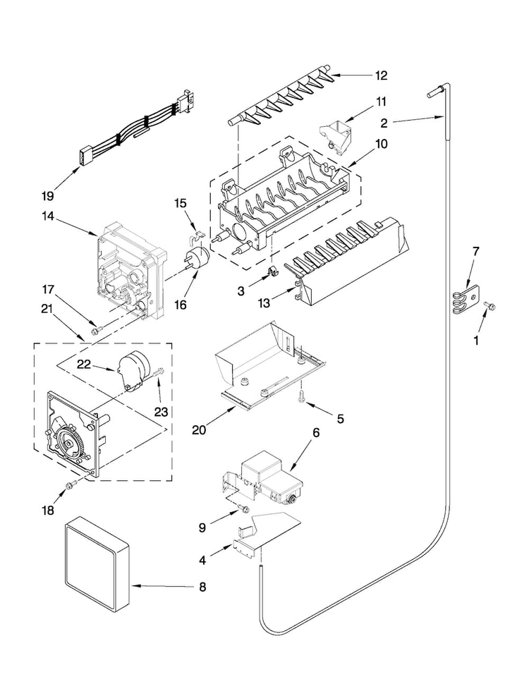 Icemaker Parts Diagram and Parts List for JCD2395WES02  Jenn-Air Refrigerator