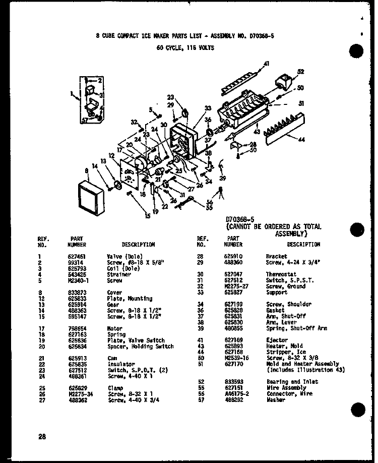 8 CUBE COMPACT ICE MAKER Diagram and Parts List for SD19A P6035007W Amana Refrigerator