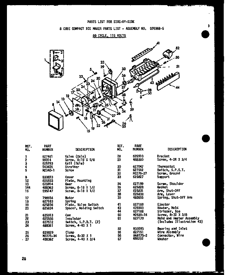 8 CUBE COMPACT ICE MAKER Diagram and Parts List for SD19W P6035035W Amana Refrigerator