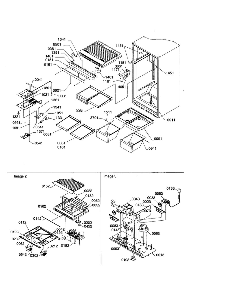 Interior/drain Block/control Assy. Diagram and Parts List for TR25V2E-P1316102WE  Amana Refrigerator