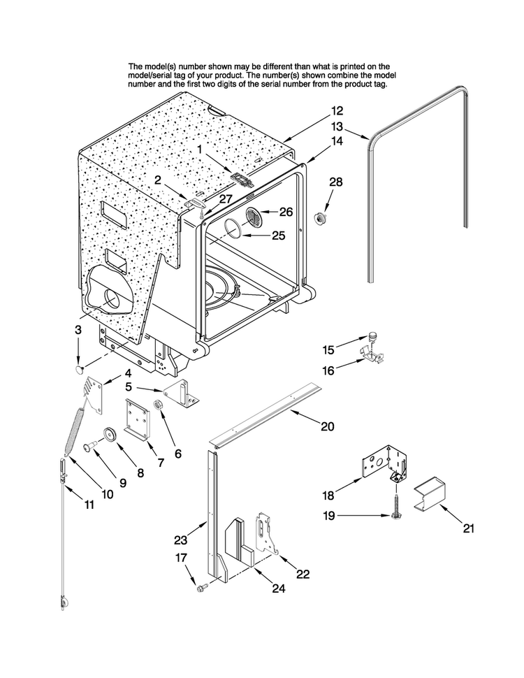 Tub And Frame Parts Diagram and Parts List for MDB5601AWB3  Maytag Dishwasher