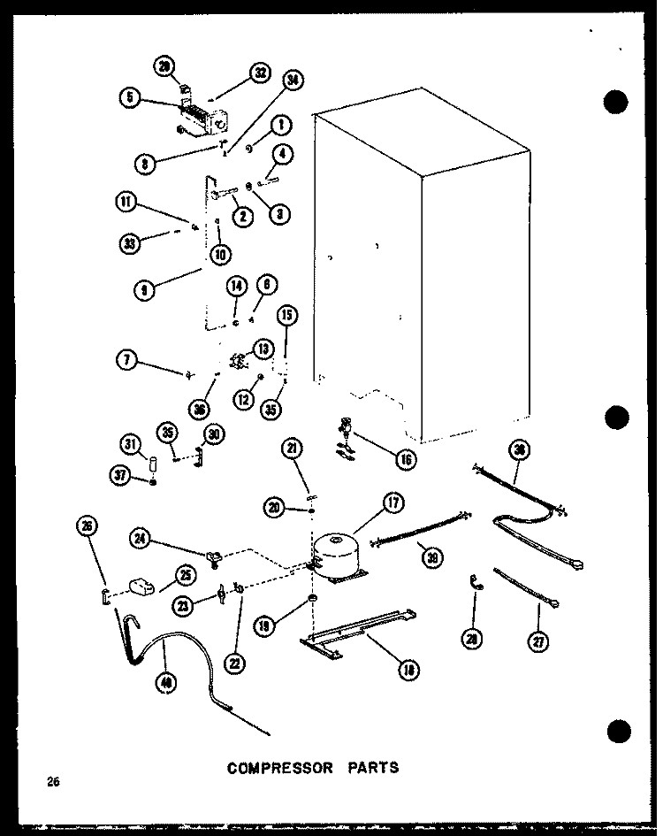 COMPRESSOR PARTS Diagram and Parts List for SRI19C P7332054W Amana Refrigerator