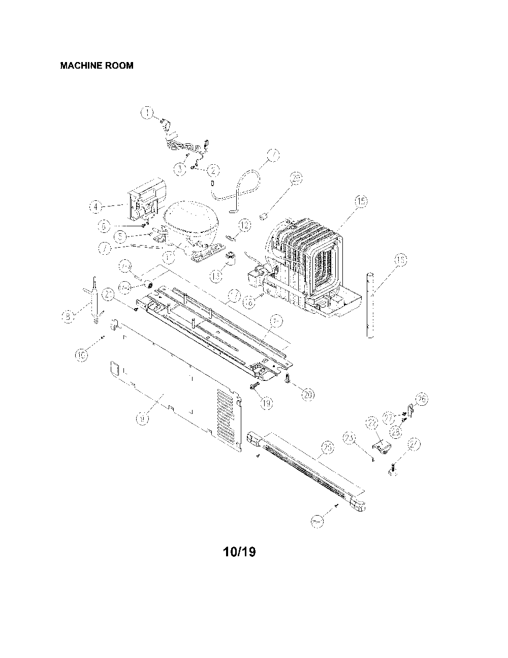 Machine Room Diagram and Parts List for 11170612910  Kenmore Refrigerator