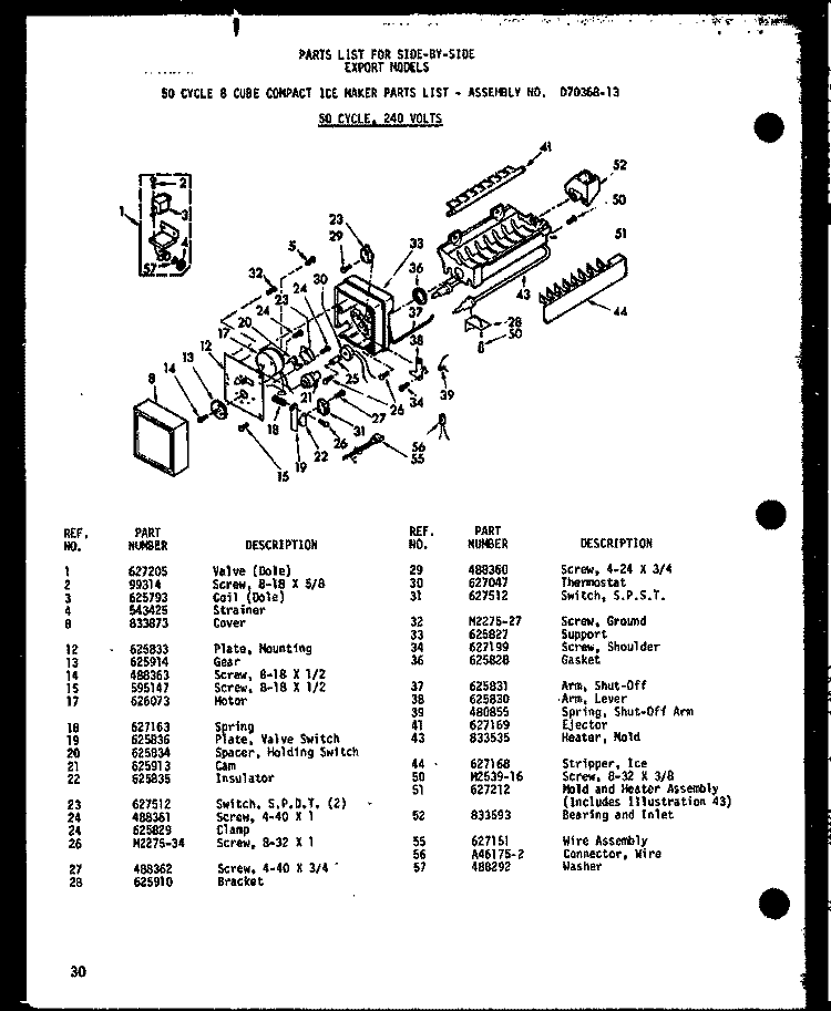 50 CYCLE 8 CUBE COMPACT ICE MAKER Diagram and Parts List for SRI-22E P7410011W Amana Refrigerator