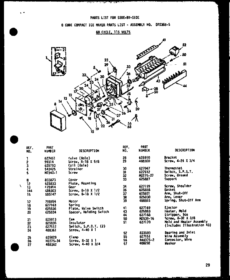 8 CUBE COMPACT ICE MAKER Diagram and Parts List for SRI-22E-A P7487011W A Amana Refrigerator