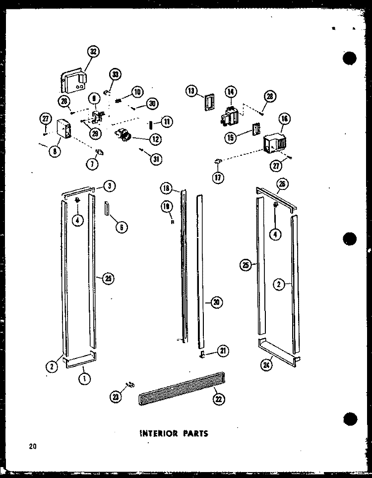INTERIOR PARTS Diagram and Parts List for SRI-22E P7487021W Amana Refrigerator