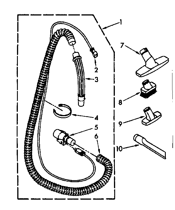 Hose And Attachment Parts Diagram and Parts List for 1162525080  Kenmore Canister Vacuum
