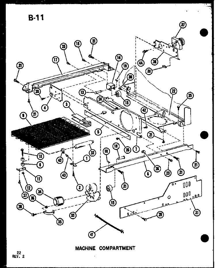 MACHINE COMPARTMENT Diagram and Parts List for SRI19FA P7540006W A Amana Refrigerator