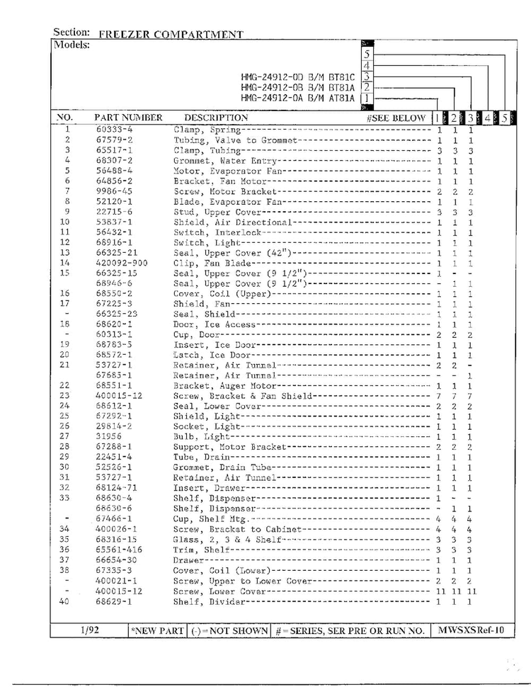 Freezer Compartment Page 2 Diagram and Parts List for 24912-0A  Admiral Refrigerator