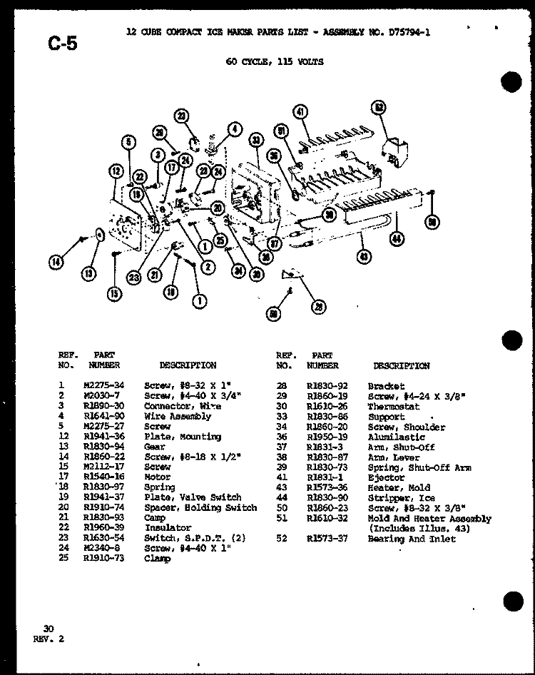 12 CUBE COMPACT ICE MAKER Diagram and Parts List for SRI19FA P7540006W A Amana Refrigerator