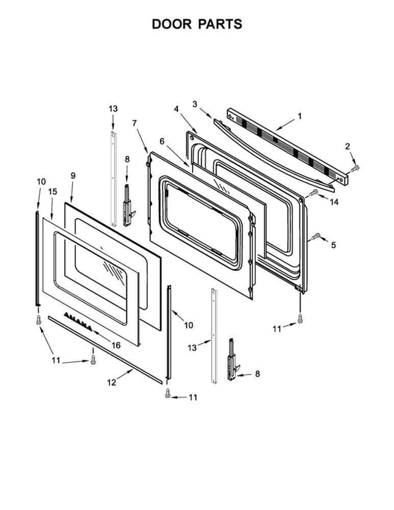 Door Parts Diagram and Parts List for YAER6303MFW1  Amana Range