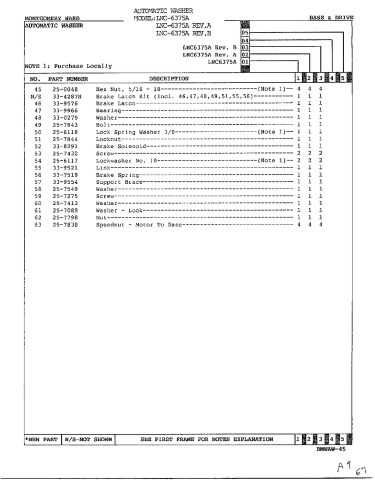Base And Drive Page 3 Diagram and Parts List for 6375A REV A Norge Washer
