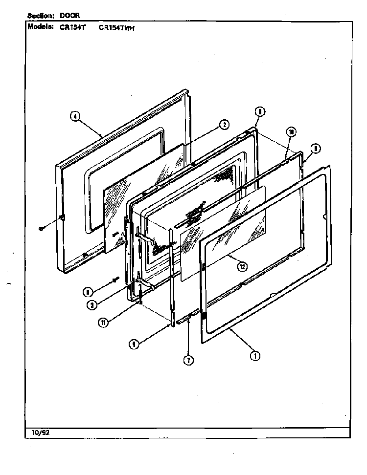 Door Diagram and Parts List for CR154TWH  Crosley Microwave