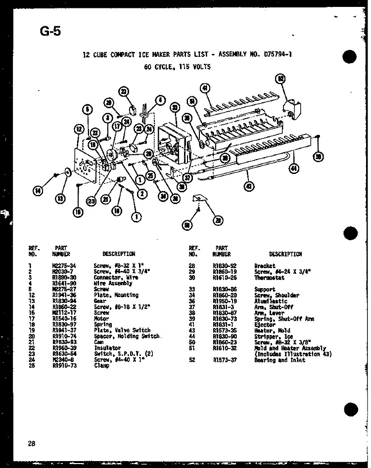 12 CUBE COMPACT ICE MAKER Diagram and Parts List for SLDI22F-G P7540019W G Amana Refrigerator