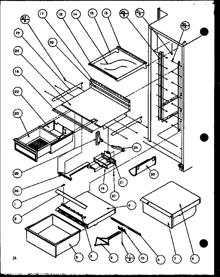 REF SHELVING AND DRAWERS Diagram and Parts List for SWPD25H P7836022W Amana Refrigerator