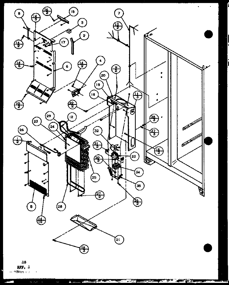 EVAP AND AIR HANDLING Diagram and Parts List for SWPD25H P7836022W Amana Refrigerator
