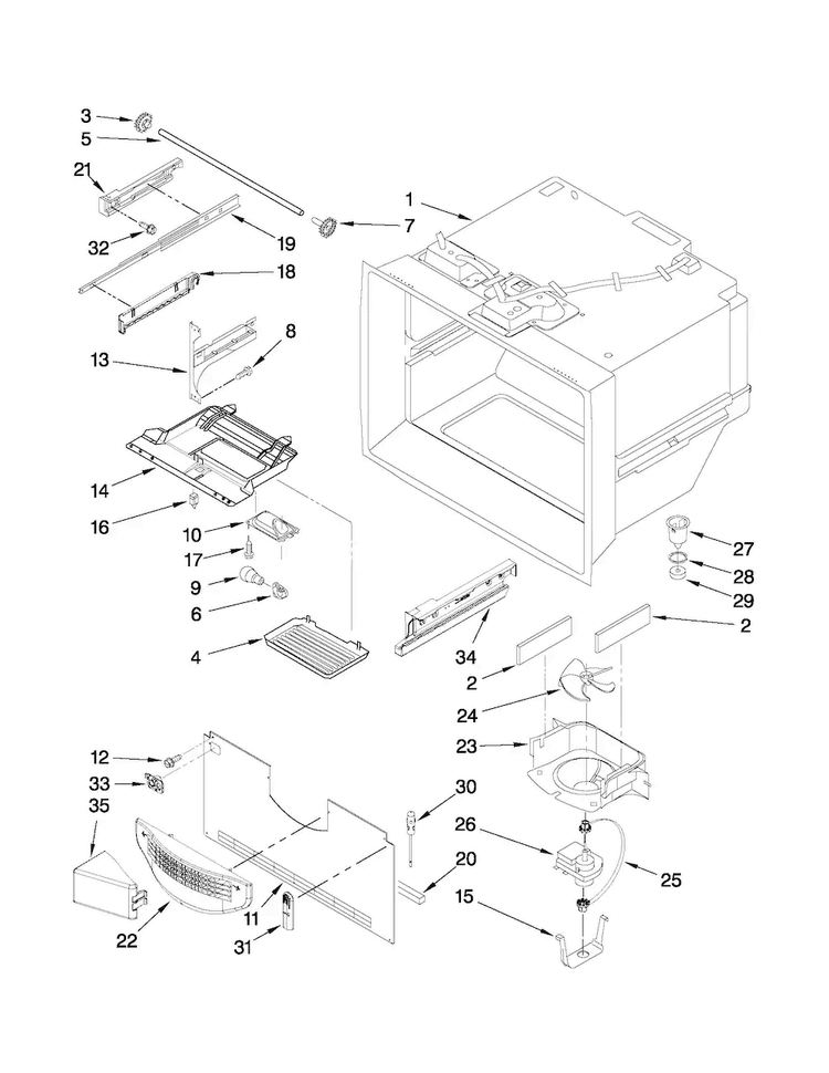 Freezer Liner Parts Diagram and Parts List for JFC2290VEP10  Jenn-Air Refrigerator