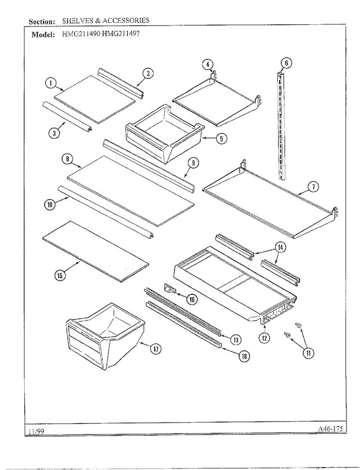 Shelves And Accessories Diagram and Parts List for HMG211490  Admiral Refrigerator