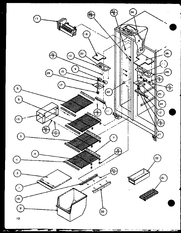 FZ SHELVING AND REF LIGHT Diagram and Parts List for SX22J P1104029W Amana Refrigerator