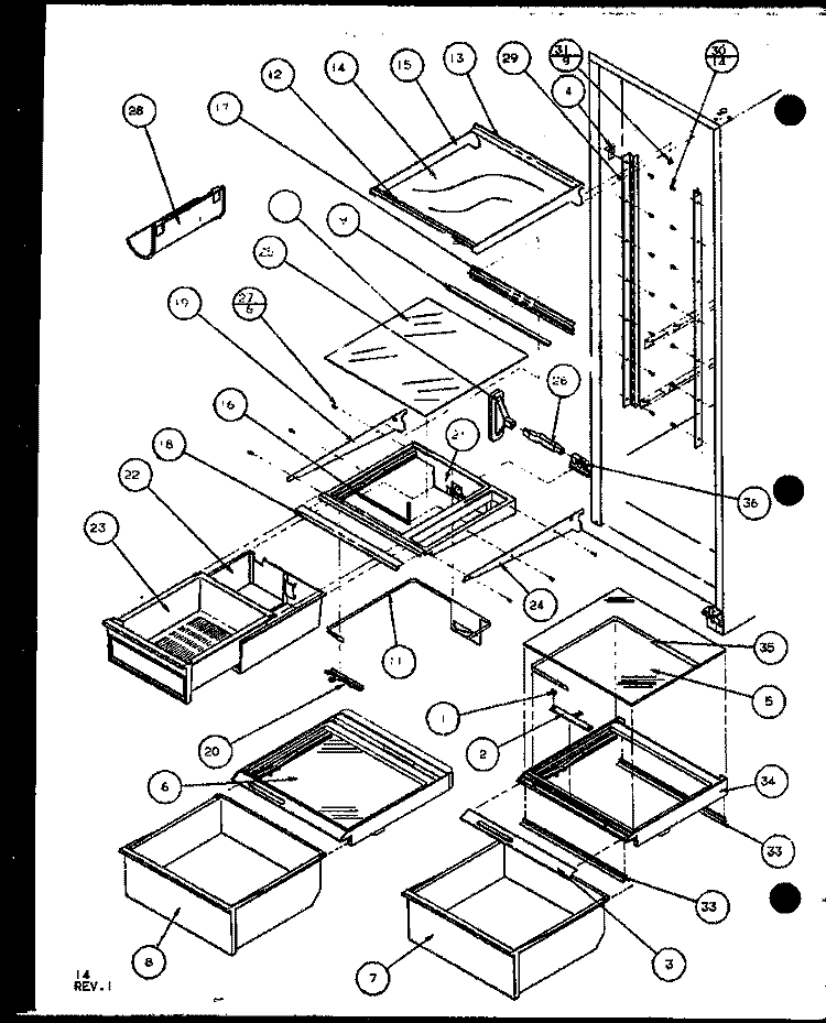 REF SHELVING AND DRAWERS Diagram and Parts List for SX22J P1104029W Amana Refrigerator