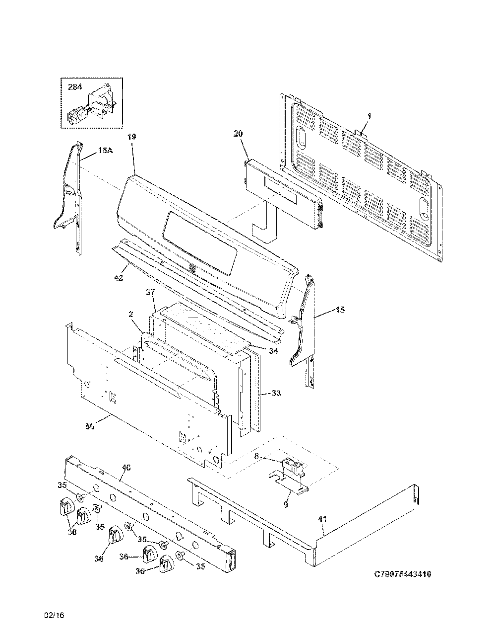 Backguard Diagram and Parts List for 79075422412  Kenmore Range
