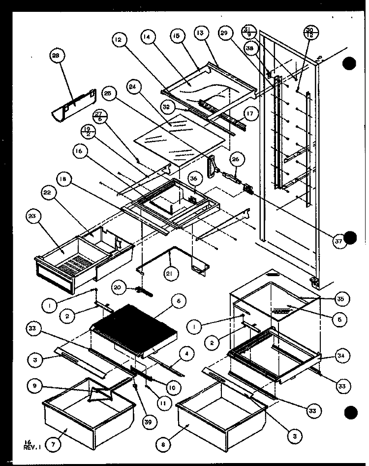 REF SHELVING AND DRAWERES Diagram and Parts List for SXI20J P7870122W Amana Refrigerator