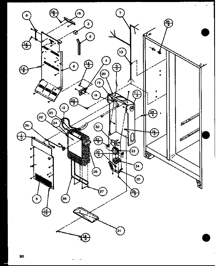 EVAP AND AIR HANDLING Diagram and Parts List for SXI20J P7870122W Amana Refrigerator