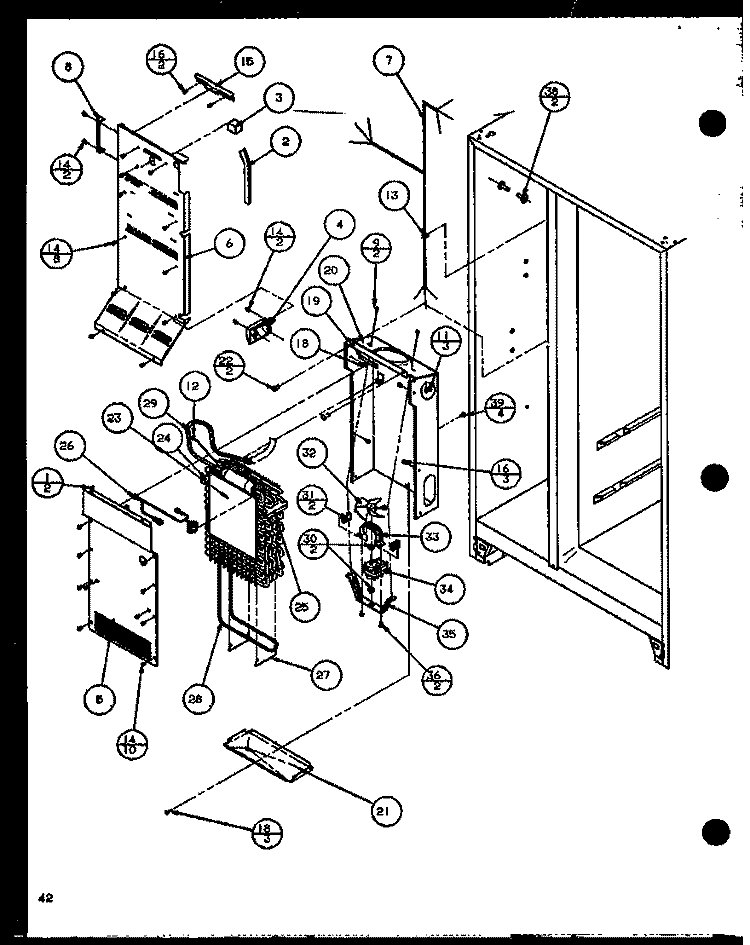 EVAP AND AIR HANDLING Diagram and Parts List for SBI20J P7870125W Amana Refrigerator