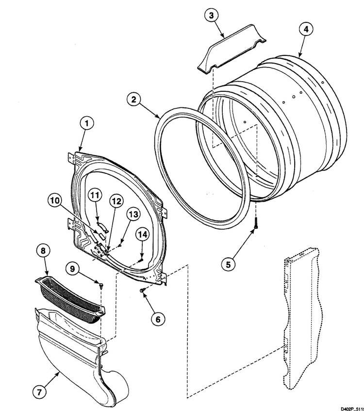 Drum Assy Diagram and Parts List for SSG919LF  Speed Queen Dryer