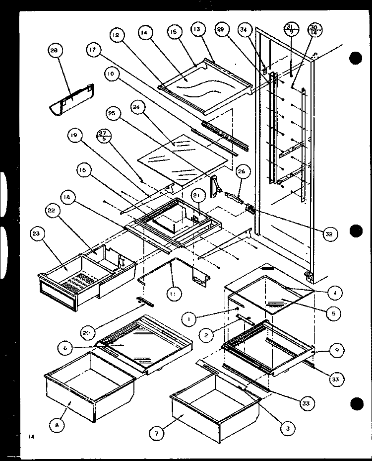 REF SHELVING AND DRAWERS. S39B03REF Diagram and Parts List for SLDE25J P7870137W Amana Refrigerator
