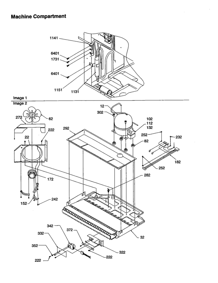 Machine Compartment Diagram and Parts List for BC21V1C-P1325022WC  Amana Refrigerator