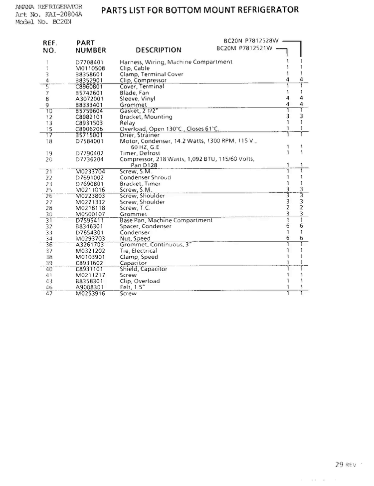 Parts List For Bottom Mount Refrigerator Page 4 Diagram and Parts List for 20804A  Amana Refrigerator