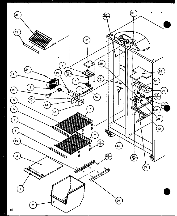 FZ SHELVING AND REF LIGHT Diagram and Parts List for SXD25J P1116401W Amana Refrigerator