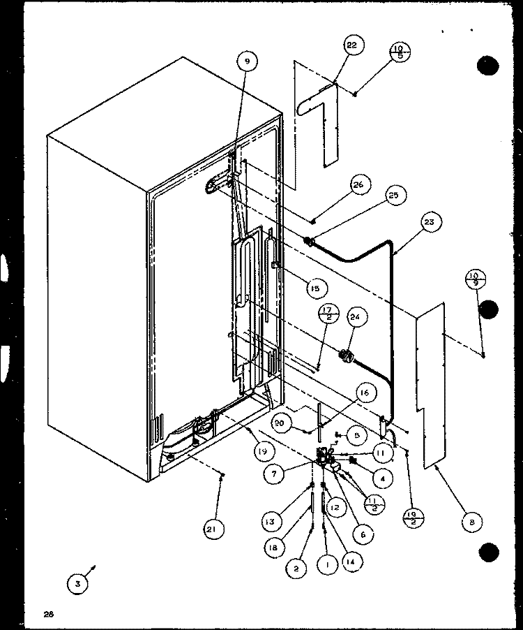 CABINET BACK Diagram and Parts List for SXD25J P1116401W Amana Refrigerator