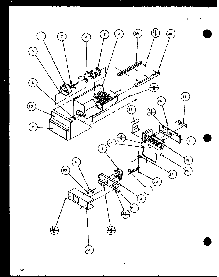 ICE BUCKET AND ICE MAKER Diagram and Parts List for SXD25J P1116401W Amana Refrigerator