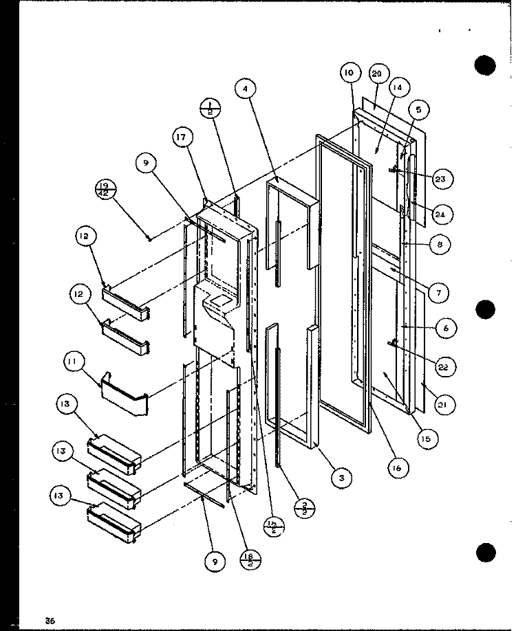 FZ DOOR Diagram and Parts List for SXD25JB P1116403W Amana Refrigerator