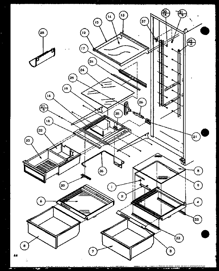 REF SHELVING AND DRAWERS Diagram and Parts List for SXD25JB P1116403W Amana Refrigerator