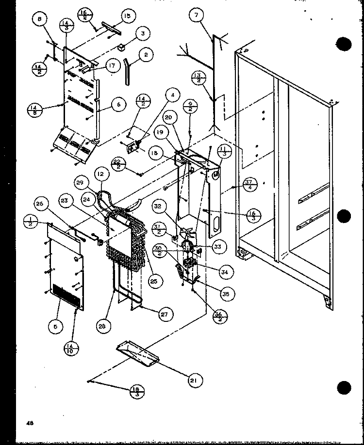 EVAP AND AIR HANDLING Diagram and Parts List for SXD25JB P1116403W Amana Refrigerator
