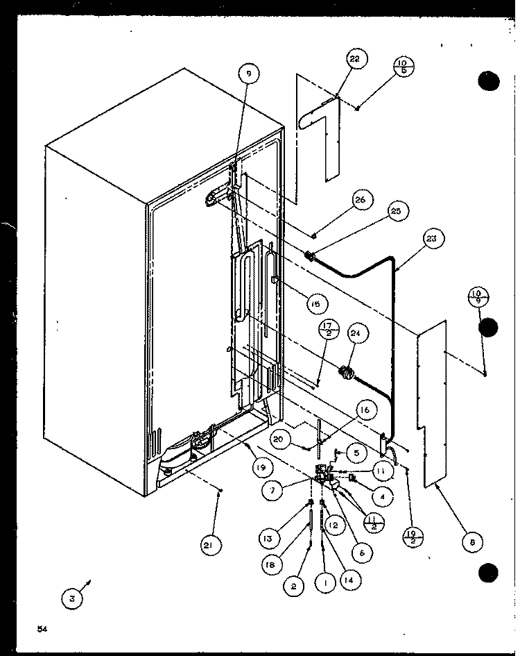 CABINET BACK Diagram and Parts List for SXD25JB P1116403W Amana Refrigerator
